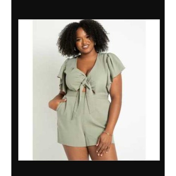 Eloquii Women's Romper 20 Sage Green Feminine Romantic Summer Chic Casual - Picture 1 of 12